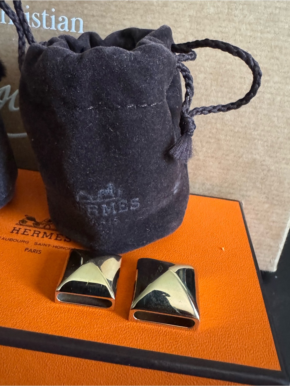 Hermès Paris Square Gold Tone Studs for Twilly Scarf or Ties